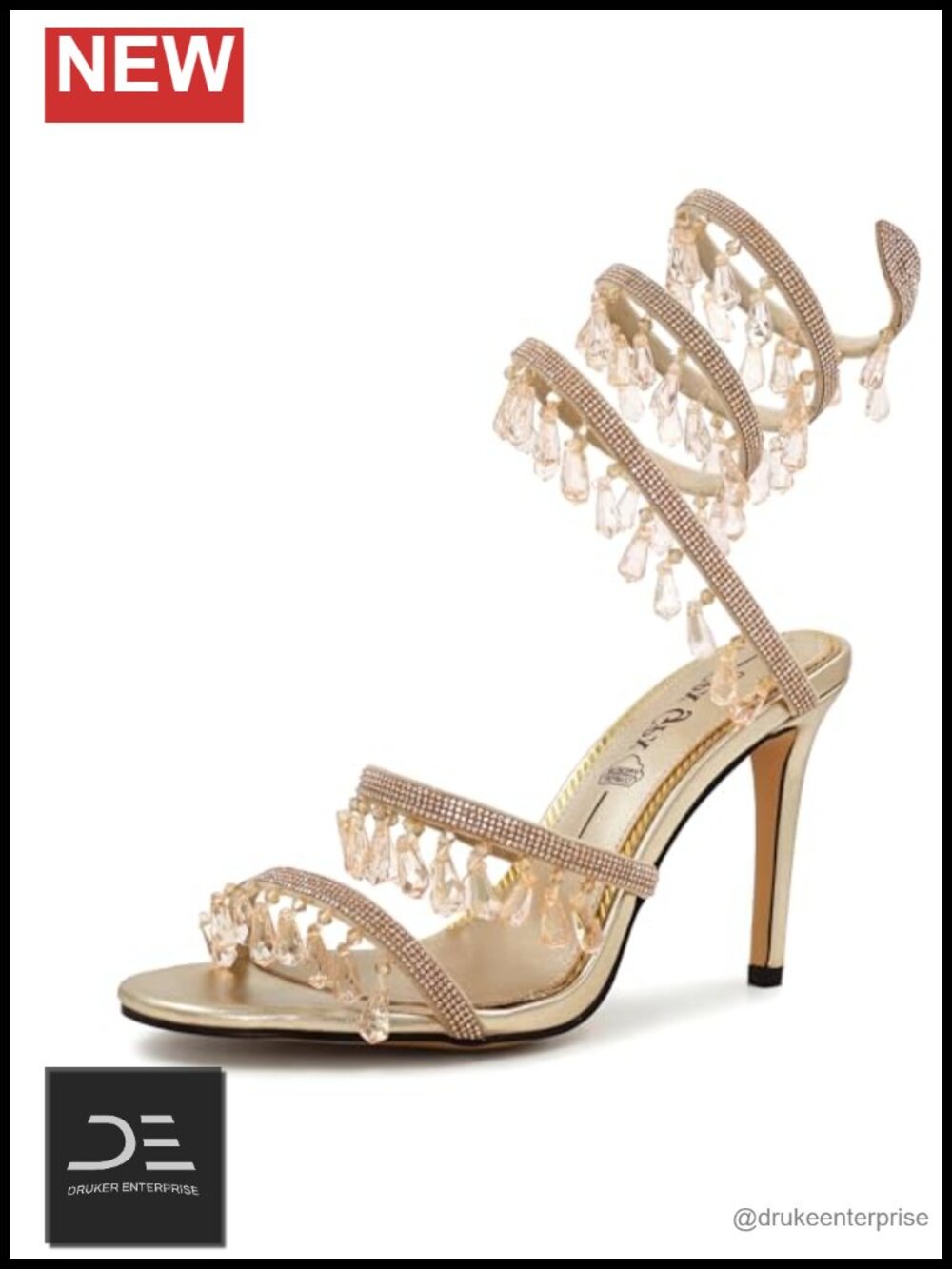 Rhinestone High Heels Women Ankle Wrap Stiletto Sandals Crystal Pendants Party